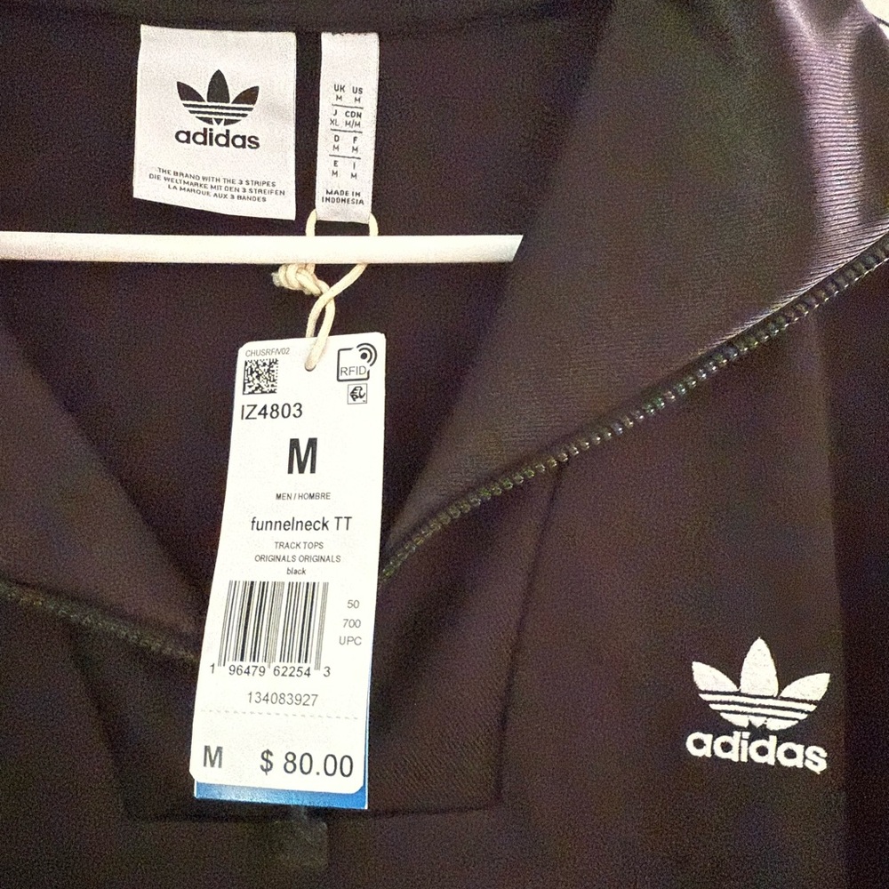 Adidas Adicolor Funnel Neck Track Top Men Activerwear Jacket M Black 1/4 Zip NWT - Picture 3 of 4